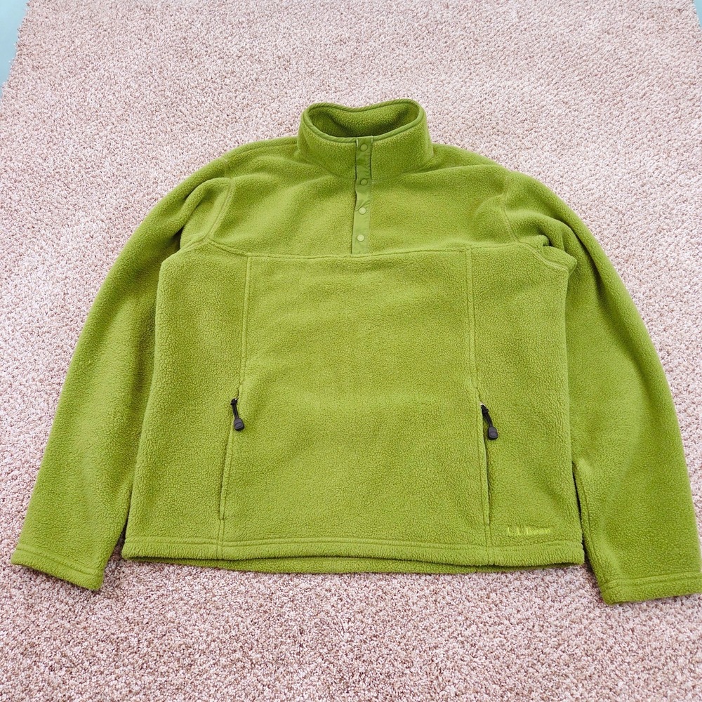 LL Bean Men's Green Fleece Jacket Size M Quarter Snap Polartec Hiking Outdoor